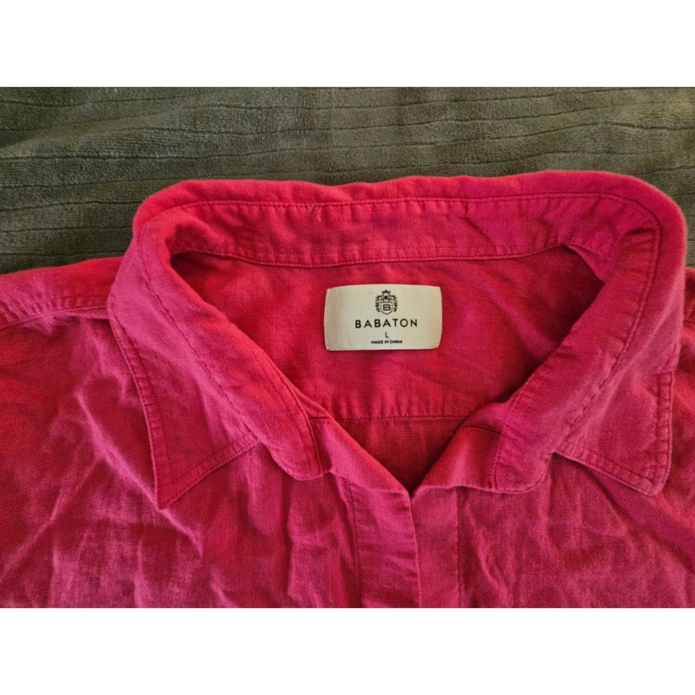 Babaton Pink Linen Blend Roll Tab Button Down Shirt Large